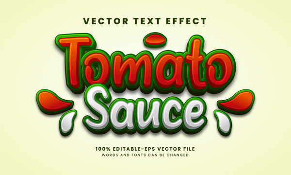 Tomato sauce 3D text effect. Editable text style, suitable for food product needs.