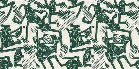 Seamless two tone hand drawn brushed effect pattern border swatch. High quality illustration. Collage of minimal drawings arranged in a seamless pattern with fabric texture overlay. Rough scribble.