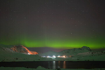 Huge shinning northern lights in north Norway close to north cape, aurora