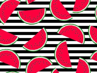 Sweet watermelon slice vector seamless pattern print illustration.