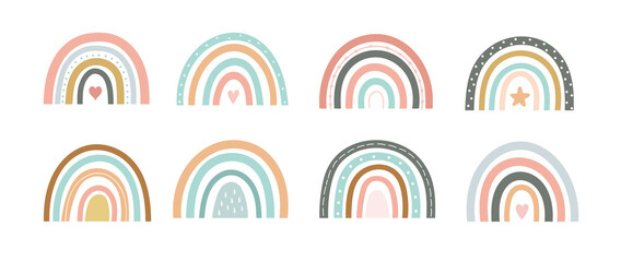 Fototapeta premium Сute pastel hand-drawn baby rainbows