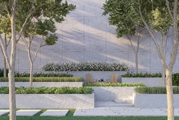 Cercles muraux Gris foncé Minimal loft style step garden 3d render,There are concrete wall Surrounded by nature.