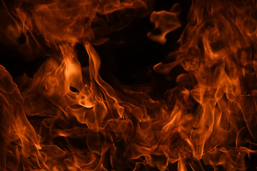 Fire flame isolate on black background. Burn flames, abstract texture. Art design for fire pattern, flame texture.