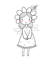 Cute cartoon fairy.Little Flower elf. Little girl with wings.