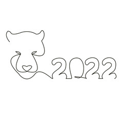  Line art tiger. Roaring tiger head. One continuous line art drawing. vector illustration, banner, poster, background. Asian new year 2022 greeting