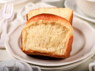 Fresh Baked Sliced Japanese Soft and Fluffy Bun White Bread, Popular as Hokaido Milk Bread . Homemade Japanese Brioche
