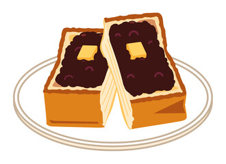 半分にカットした小倉トースト