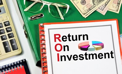 Return on investment. A text label on the planning folder and a research diagram. The strategy of...