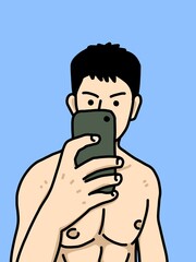 Fototapeta premium cute man cartoon on blue background