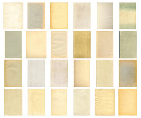 Paper and textile textures set. Blank old pages with rough faded surface. Perfect for background and vintage style design. Empty place for text.