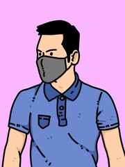 cute man cartoon on purple background