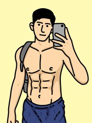 Fototapeta premium cute man cartoon on yellow background