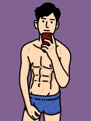 cute man cartoon on purple background