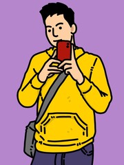 cute man cartoon on purple background