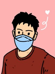 cute man cartoon on pink background