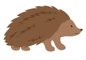 Small hedgehog in a flat children's cartoon style, isolated on a white background. Vector illustration.