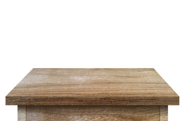 wooden table with plenty of room for your content and logo.Isolated on a white backdrop, Use as a montage for displaying items. Concept in a vintage style