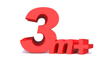 3M or 3 million followers thank you 3d word on white background