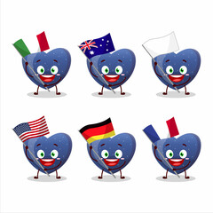 Fototapeta premium Blue love gummy candy cartoon character bring the flags of various countries