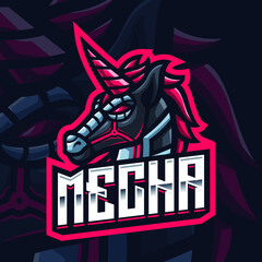 Mecha Unicorn Mascot Gaming Logo Template