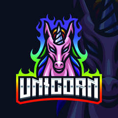 Unicorn Head Mascot Gaming Logo Template