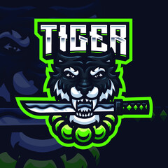  Black Tiger Mascot Gaming Logo Template