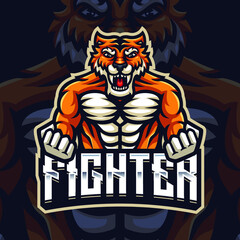 Tiger Fighter Mascot Gaming Logo Template 