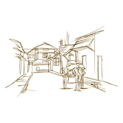 Historical colonial time (Portuguese, Dutch and British) of Cochin architecture buildings and streets in Kerala.