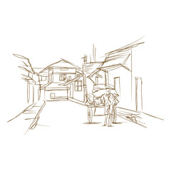 Historical colonial time (Portuguese, Dutch and British) of Cochin architecture buildings and streets in Kerala.