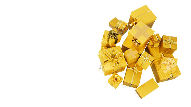 Gold Pile Of Presents For Xmas Or Black Friday Give-away, Isolated - Object 3D Illustration