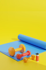 3D rendering fitness Equipment on colorfull  background.