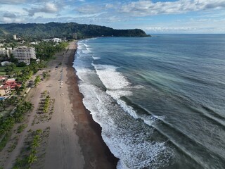 Aerial view of Jaco Beach in Costa Rica, surfing beach and paradise