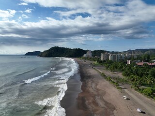 Aerial view of Jaco Beach in Costa Rica, surfing beach and paradise