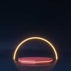 3d render podium with ring light for product promotion
