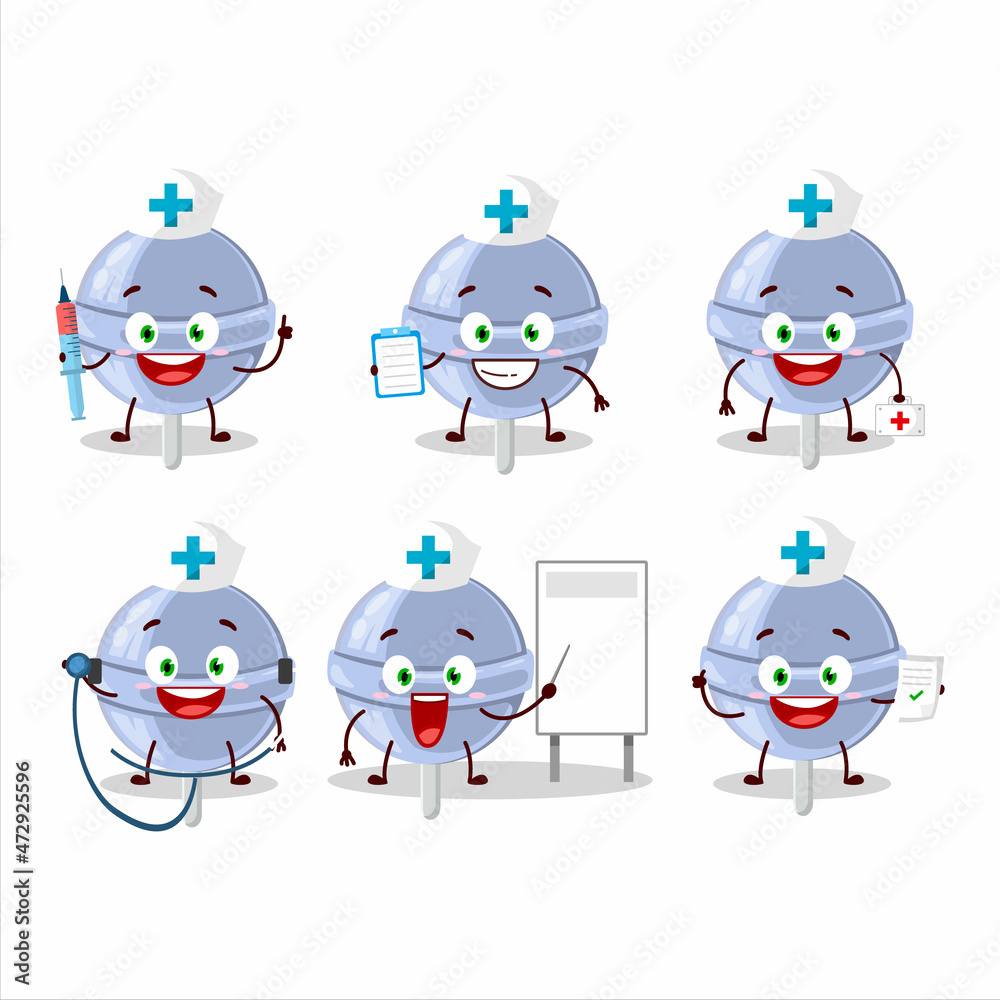 Canvas Prints Doctor profession emoticon with sweet blueberry lolipop cartoon character