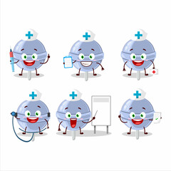 Doctor profession emoticon with sweet blueberry lolipop cartoon character