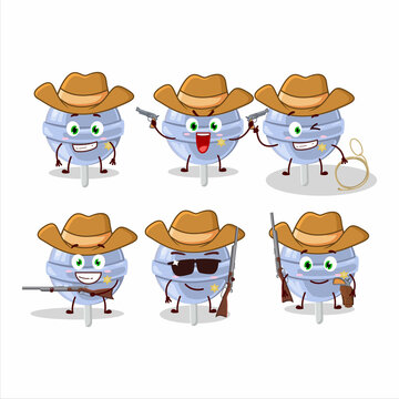 Cool cowboy sweet blueberry lolipop cartoon character with a cute hat