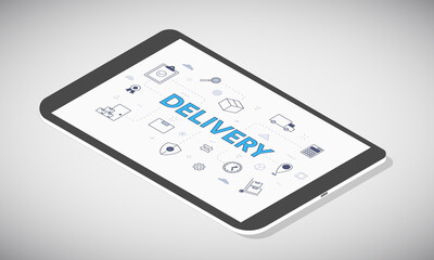 delivery concept on tablet screen with isometric 3d style