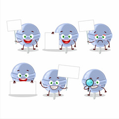 Sweet blueberry lolipop cartoon character bring information board