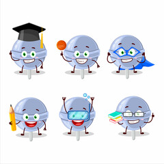 School student of sweet blueberry lolipop cartoon character with various expressions