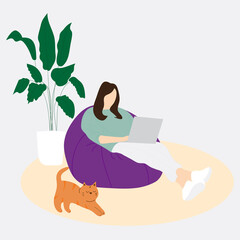 Vector illustration of A woman working at home. Working from home during coronavirus pandemic concept