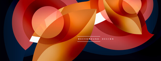 Abstract background with color geometric shapes. Beautiful minimal backdrop with round shapes circles and lines. Geometrical design. Vector illustration