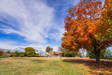 Beautiful fall color of the green house of Will Rogers Gardens