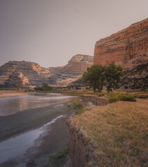 View on Steamboat Rock in Echo Park Campground, Dinosaur Nation Monument, Utah and Colorado, USA