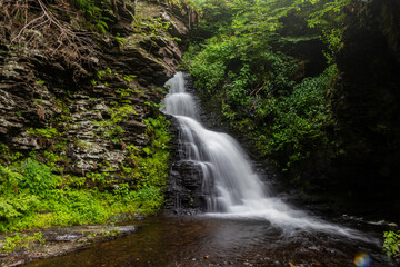 Beautiful Waterfall and Green Forest at Bushkill Falls Pennsylvania
