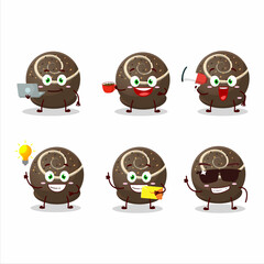 Truffle chocolate candy cartoon character with various types of business emoticons