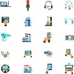 Technology in business icon set Can be used for topics like industry, communication, production, solution flat vector collection 