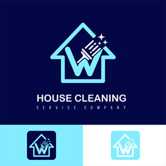 Fototapeta premium Modern Simple Cleaning Service, House Care and Maintenance Business Logo Design Idea with Initial W Letter on Home and Brush Sparkling