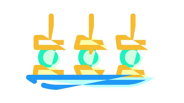 Catering Food Service color icon animation. Catering Table With Dish Plates And Drinks Glasses, Mobile Refrigerator And Tent