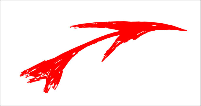 Red sketch arrow grunge. Drawn by hand with a brush. Vector.